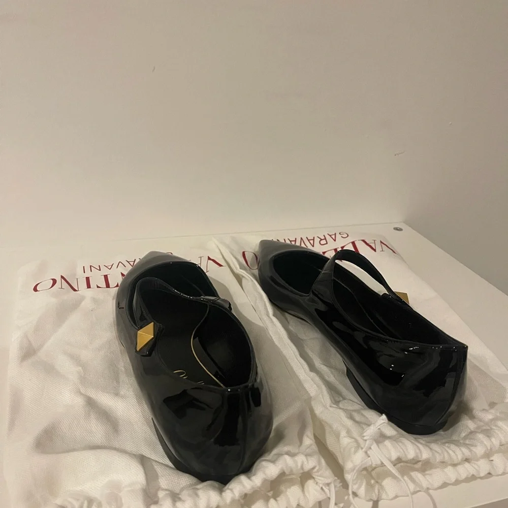 Valentino Black Patent Leather Flats with Gold Accent - Picture 3 of 5